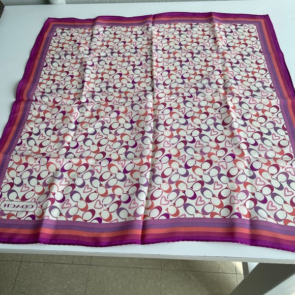 NWT Coach Signature Scarf 21" Square  Hot pink, Orange, Purple CC - Picture 1 of 3